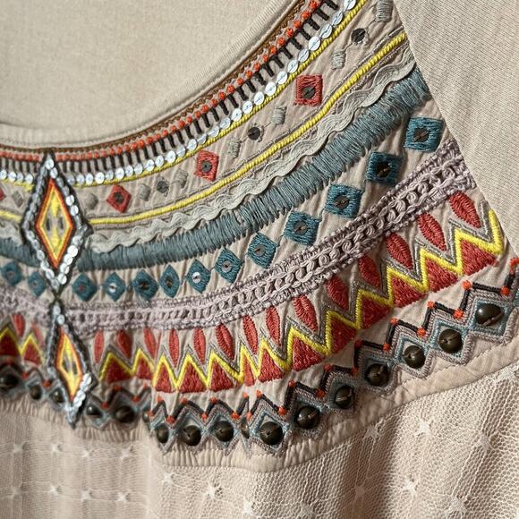 Anthropologie Lilka Embroidered Tulle Sequin Beaded Tee Top Womens Medium Boho - Picture 4 of 16